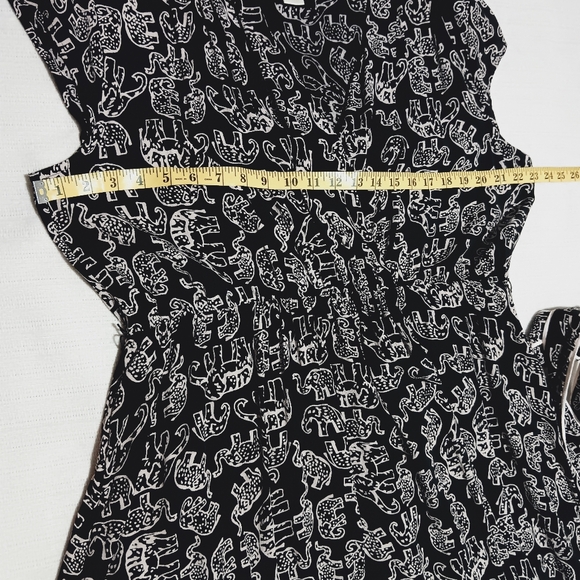 EUC Anthropologie Maeve Noronha Black Elephant Print Flowy Faux Wrap Dress XL - Picture 12 of 15